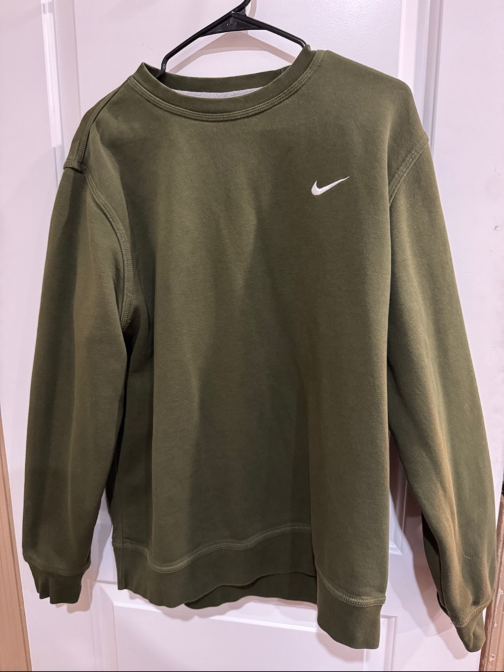 Nike Olive Green Crewneck Sweatshirt with White Swoosh